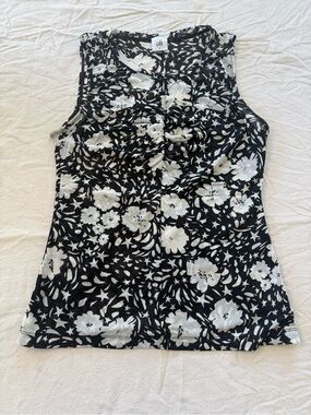 Cabi Flower Burst Top #6105 Black/White Floral Star Mesh Sleeveless Tank [S]